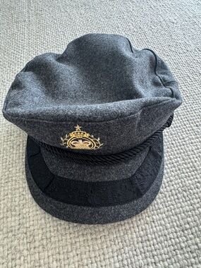 Free People Gray Wool Sailor Cap with Gold Crest
